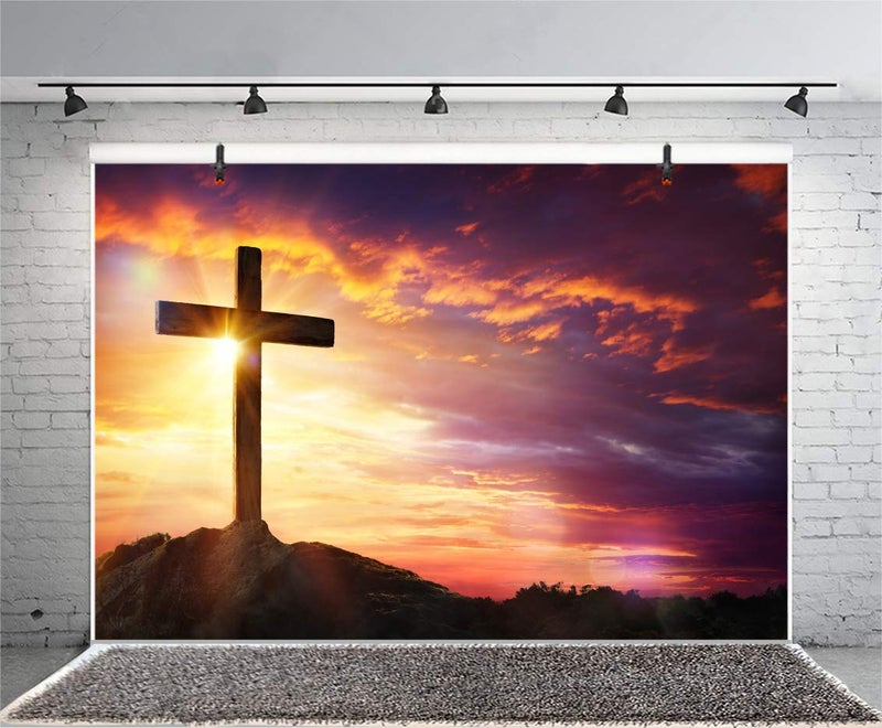 LFEEY Jesus Christ Cross Backdrop for Photography LFEEY 10x8ft Mountain Sunset Sepulcher Lord Pray Photography Background Christmas Easter Birth of Jesus Backdrop Crucifixion Religious Photo Studio Props - Image 4